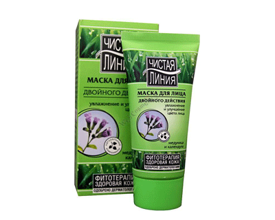 Mask for face and neck with dual action lungwort and calendula moisturizing and improving the complexion